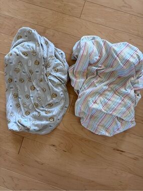 Copper Pearl Crib Sheets- Pastel Stripe and Cookie Print
